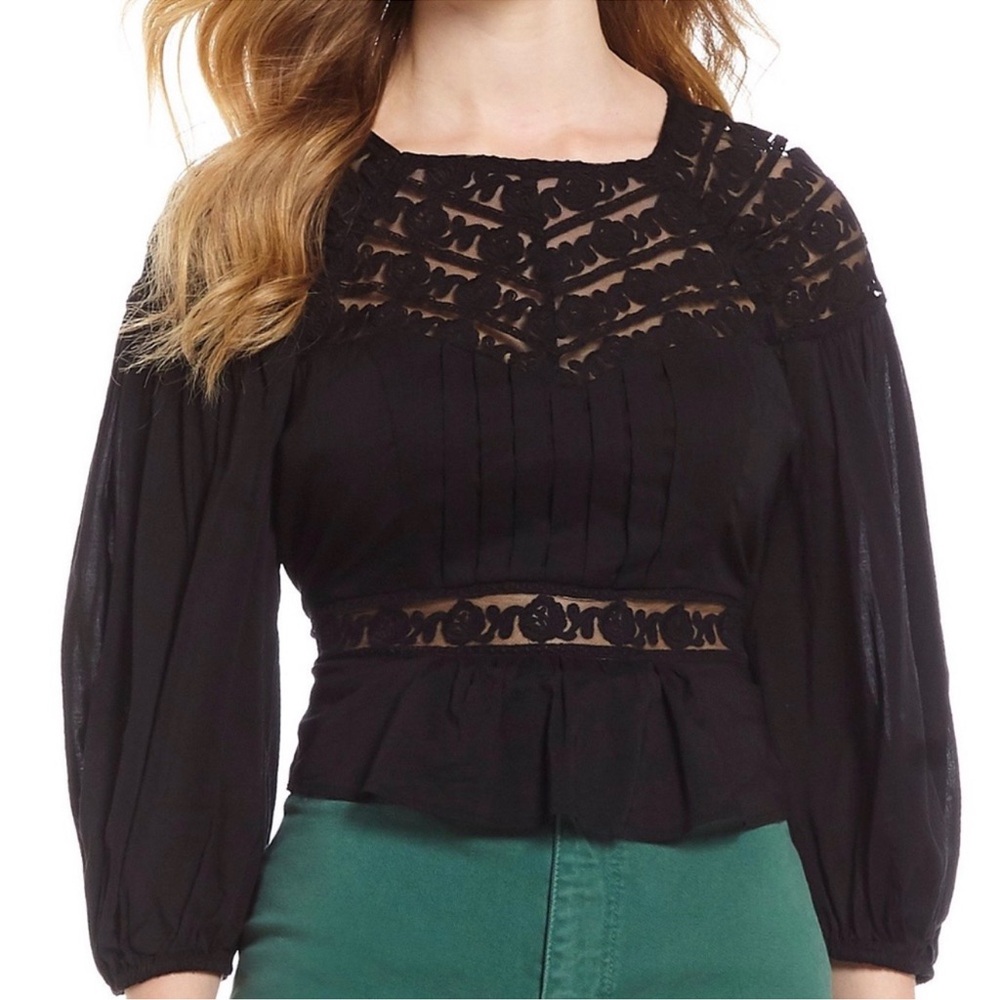 Free People Black Eyelet Top Sz S